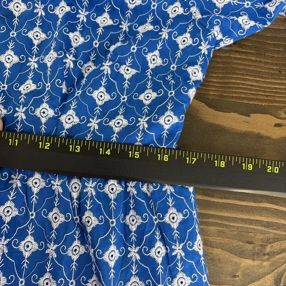 Rhode for Target Babydoll Dress M Blue Embroidered Eyelet Puff Sleeves Pockets - Picture 11 of 12